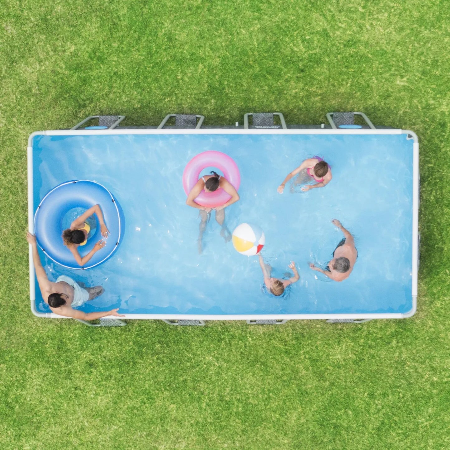 Bestway 16ft x 8ft x 48" Rectangular Steel Pro MAX™ Splashview Above Ground Swimming Pool, Filter Pump & Accessories