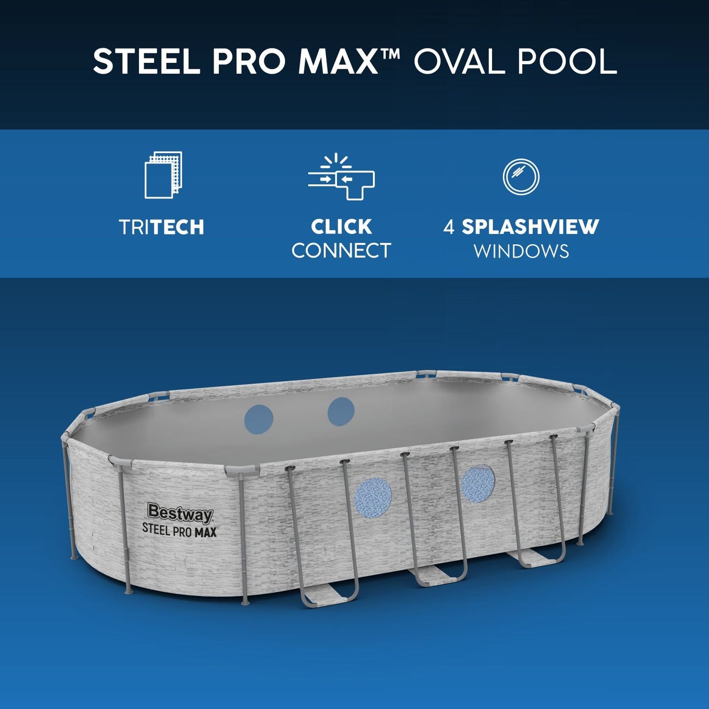Bestway 18ft x 9ft x 48" Oval Steel Pro Max™ Splashview Above Ground Swimming Pool, Filter Pump & Accessories
