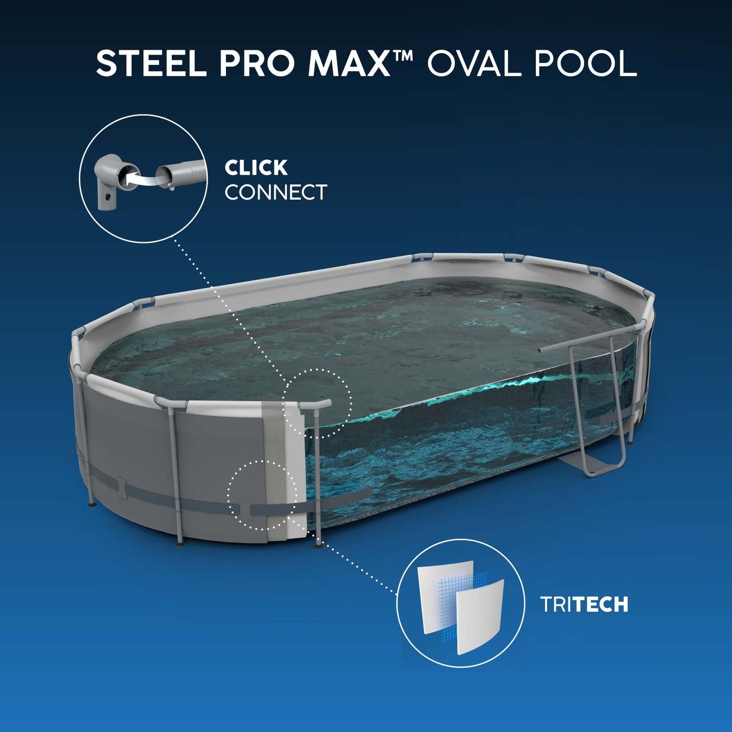 Bestway 18ft x 9ft x 48" Oval Steel Pro Max™ Splashview Above Ground Swimming Pool, Filter Pump & Accessories