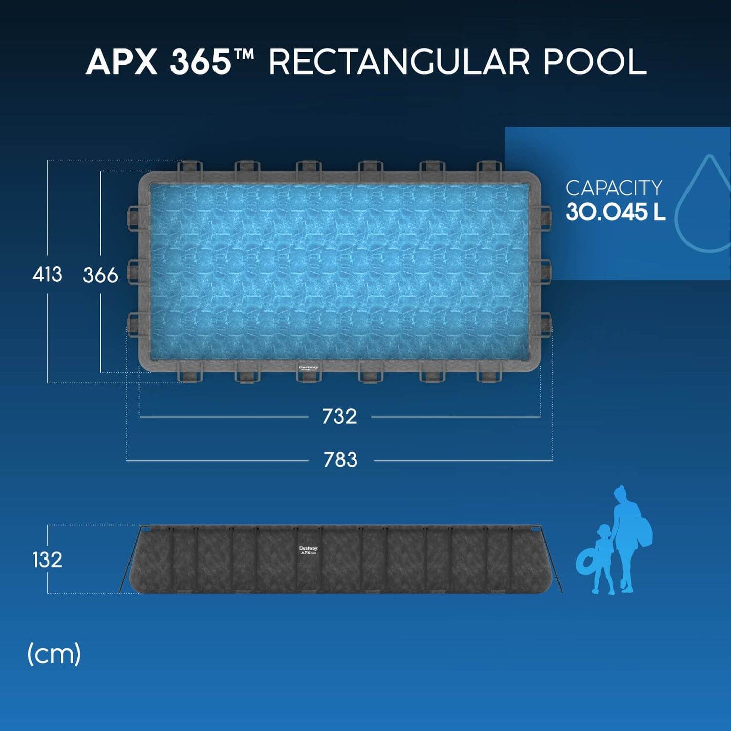 Bestway 24ft x 12ft x 52" Rectangular APX 365 Above Ground Swimming Pool, Polysphere Filter Pump & Accessories