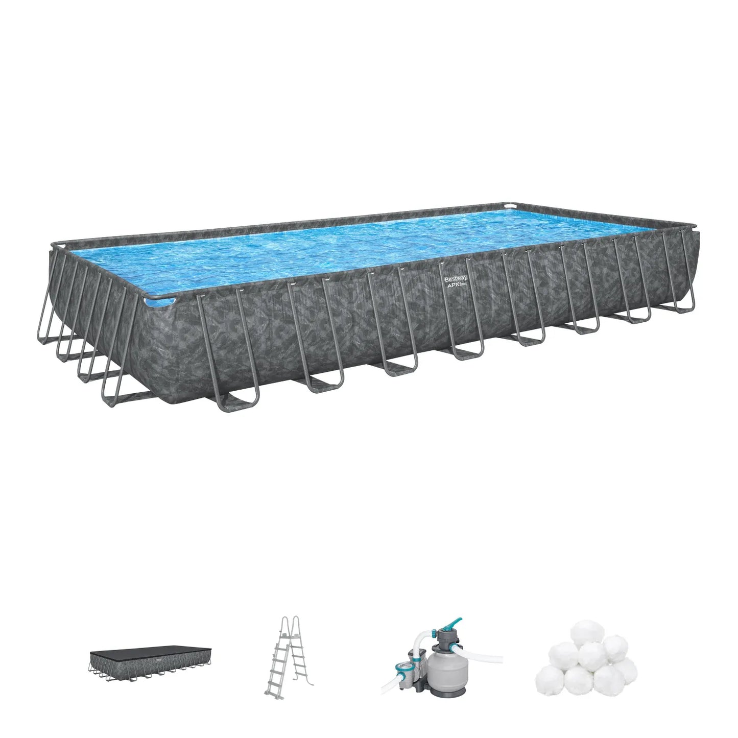 Bestway 31ft 4" x 16ft x 52" Rectangular APX 365 Above Ground Swimming Pool, Polysphere Filter Pump & Accessories