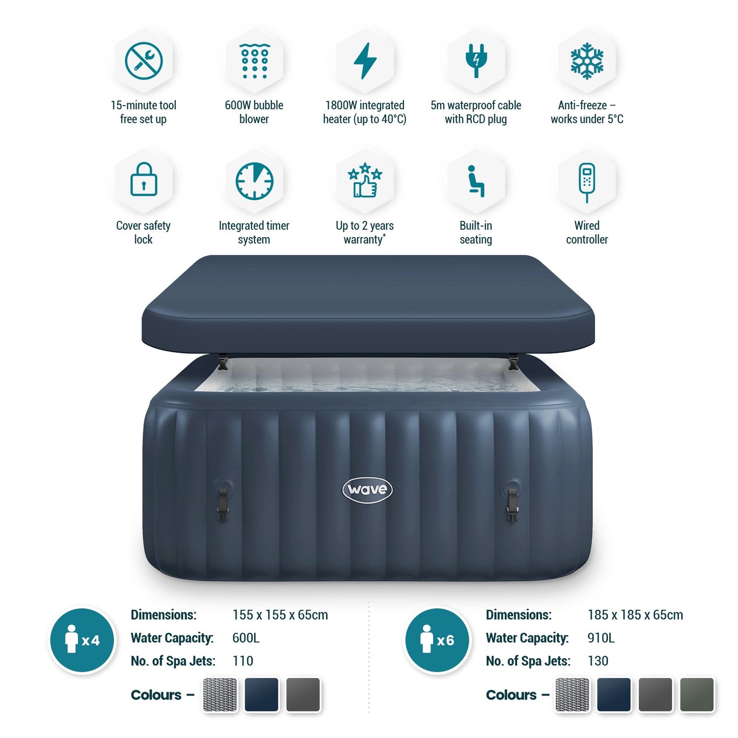 WaveSpa Pacific Inflatable Hot Tub with Integrated Heater – 4–6 Person