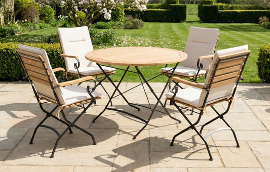 Sicily 4 Seater Teak and Wrought Iron Round 110cm Garden Dining Set
