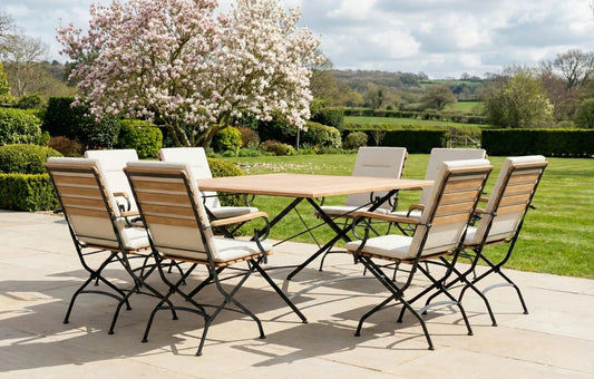 Sicily 8 Seater Teak and Wrought Iron Square 140cm Garden Dining Set