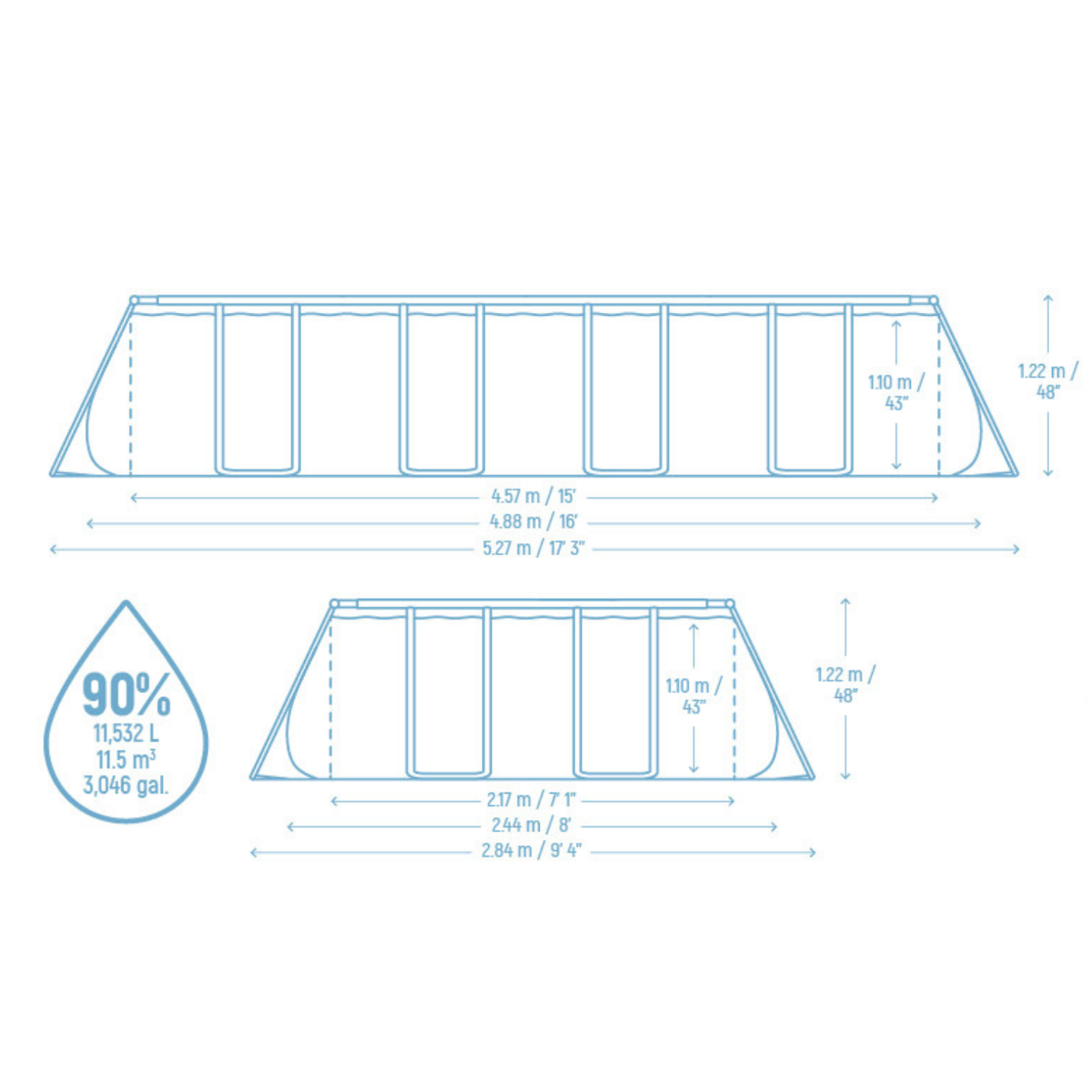 Bestway 16ft x 8ft x 48" Rectangular Steel Pro MAX™ Splashview Above Ground Swimming Pool, Filter Pump & Accessories